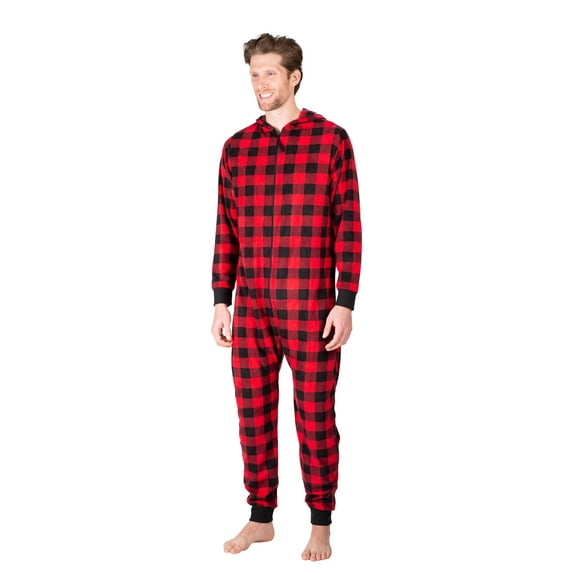 SLEEPHERO Adult Onesie Men Cozy Christmas Holiday Mens Onsie Pajamas Adult Pajamas For Men Flannel Adult Mens PJs Classic Buffalo Check Large