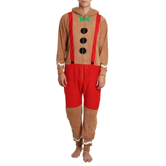 SLEEPHERO Adult Onesie Men Cozy Novelty Gingerbread Man Onesie Christmas Mens Onesie Holiday Halloween Adult Onsie Adult Costumes For Men Gingerbread Man X-Large