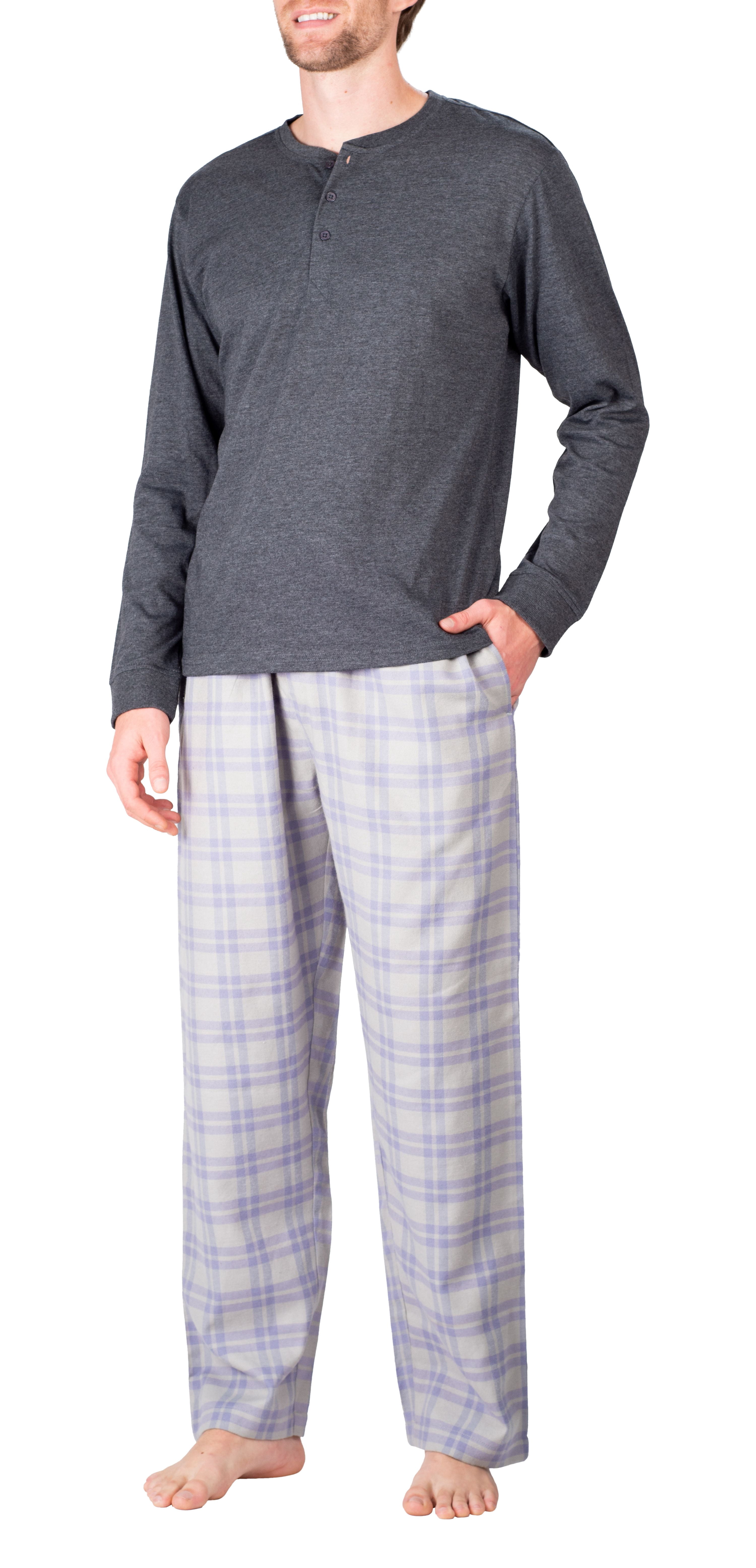 SLEEPHERO Men’s Pajama Set Flannel Pajamas For Men 2 Piece PJ Set with Plaid Pajama Pants and Long Sleeve Henley T-Shirt Charcoal with Mini Aspen Plaid Small