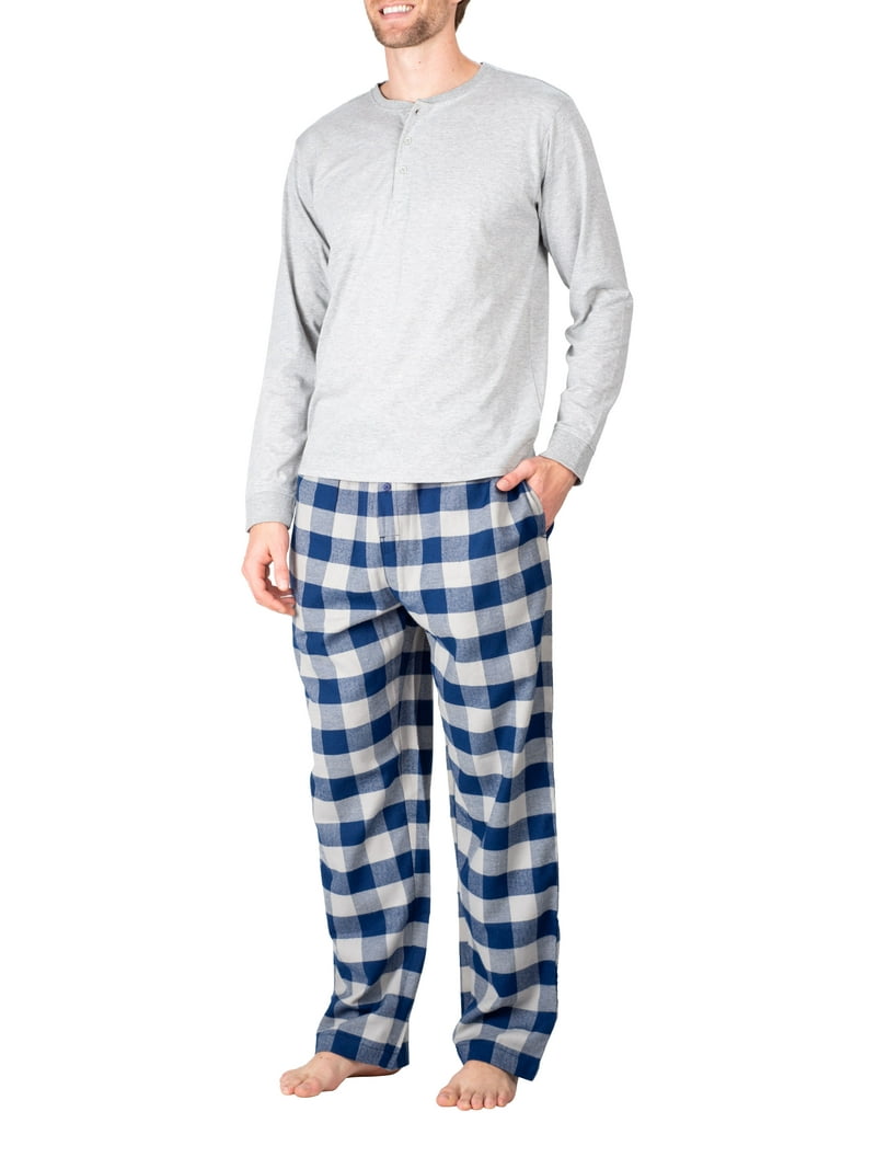 SLEEPHERO men's Flannel Pajama Set Warm Plaid PJ Pants T-Shirt