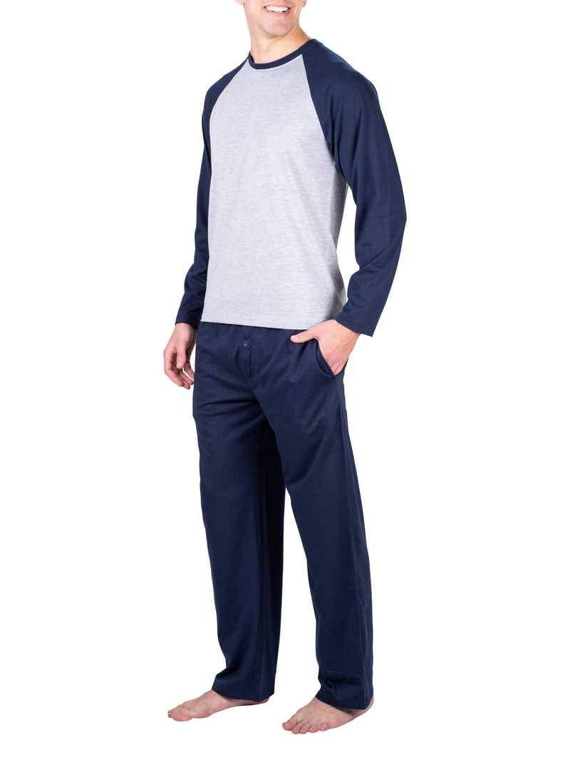 SLEEPHERO Mens Pajama Set Long Sleeve Piece Raglan Mens