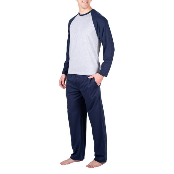 SLEEPHERO Mens Pajama Set Long Sleeve 2 Piece Raglan Mens Sleepwear Set Pjs for Men Heather Grey w/ CharcoalHeather Grey Small
