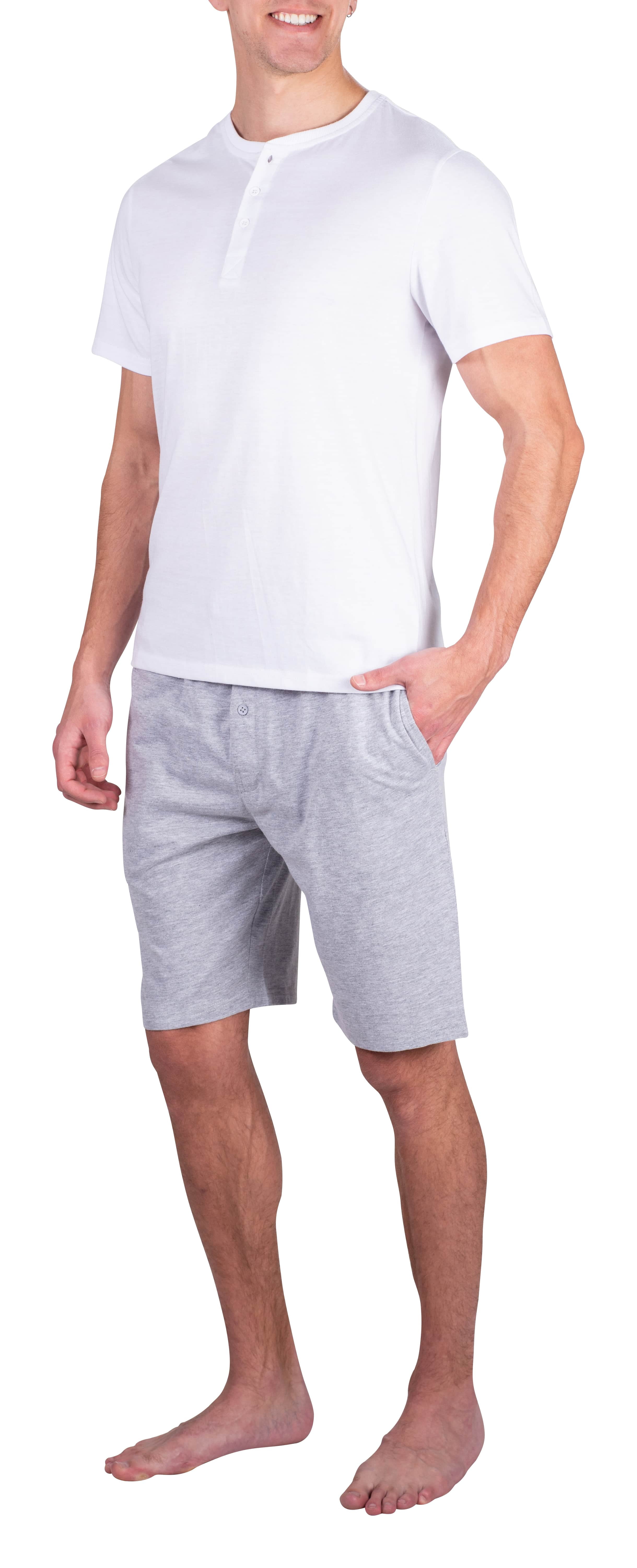 SLEEPHERO Mens Short Sleeve Pajama Set 2 Piece Mens Short Set Sleepwear PJs for Men White w/ Heather Grey Medium