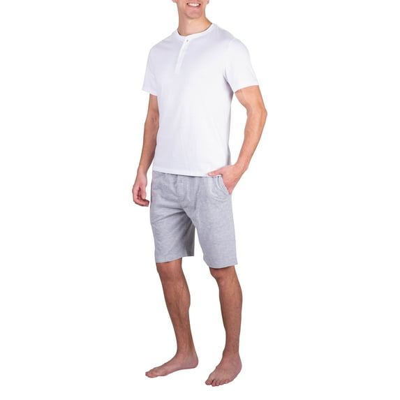 SLEEPHERO Mens Short Sleeve Pajama Set 2 Piece Mens Short Set Sleepwear PJs for Men White w/ Heather Grey Small