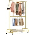 thumbnail image 1 of Double Rod Heavy Duty Clothes Racks for Hanging Clothes Rack, Metal Rolling Garment Rack With Wheels Clothes Hanger Rack Wardrobe Rack for Coats, Shirts (Gold), 1 of 7