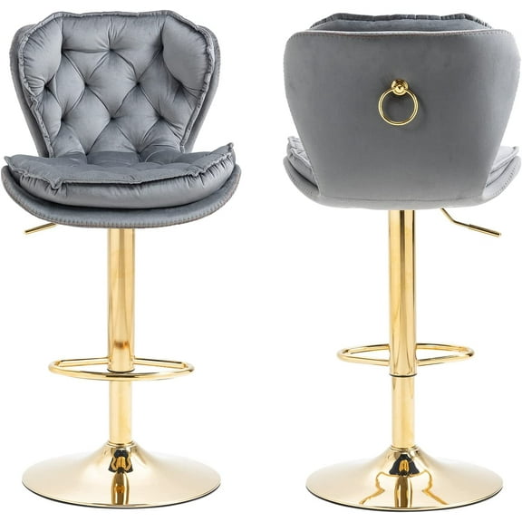 SLEERWAY Modern Swivel Bar Stools Set of 2 Counter Stools for Kitchen Counter Velvet Bar Chairs Gold Barstools Bar Height Kitchen Stools for Island Back Sillas para Barra De Cocina (2 Pack, Grey)