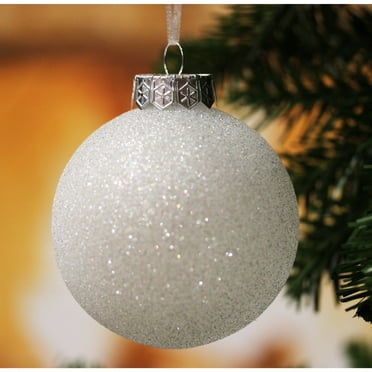 SLEETLY 12pk White Ornaments for Christmas Tree Decorations - Shatterproof Plastic 3.15 inch Holiday Xmas Balls, Glitter Snowballs