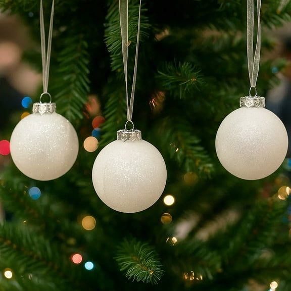 SLEETLY 18-Pack White Christmas Ball Ornaments – 2.36” Shatterproof Glitter Snowball Decorations for Holiday Xmas Tree Decor