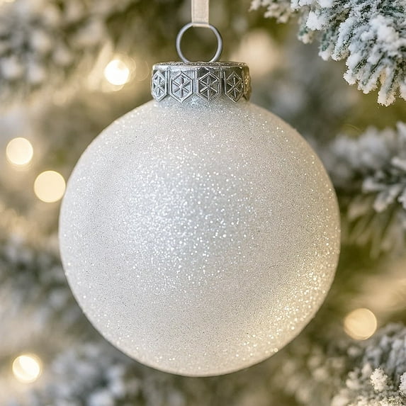 SLEETLY 4-Pack Large White Christmas Ball Ornaments – Big 4.72” Shatterproof Glitter Snowball Decorations for Holiday Xmas Tree Decor