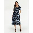 thumbnail image 1 of Time and Tru Women's and Women's Plus Cotton Back Tie Midi Dress with Short Puff Sleeves, Sizes XS-4X, 1 of 4