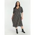 thumbnail image 1 of Time and Tru Women's Midi Dress with Ruched Sleeves, Sizes XS-XXXL, 1 of 2