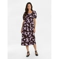 thumbnail image 1 of Time and Tru Women's and Women's Plus Cotton Back Tie Midi Dress with Short Puff Sleeves, Sizes XS-4X, 1 of 4