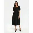 thumbnail image 1 of Time and Tru Women's and Women's Plus Cotton Back Tie Midi Dress with Short Puff Sleeves, Sizes XS-4X, 1 of 4