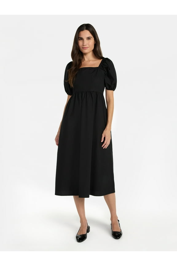Women's Midi Dress with Puff Sleeves, XS-XXXL