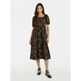 thumbnail image 1 of Time and Tru Women's Midi Dress with Puff Sleeves, XS-XXXL, 1 of 4