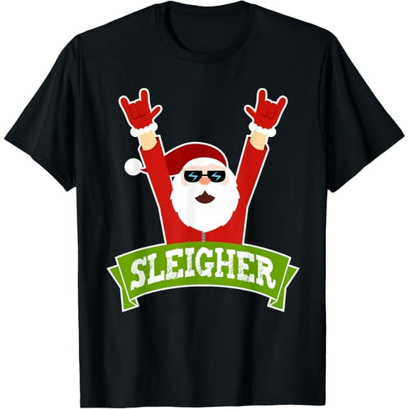 SLEIGHER - Funny Heavy Metal Music Santa - Christmas T-Shirt