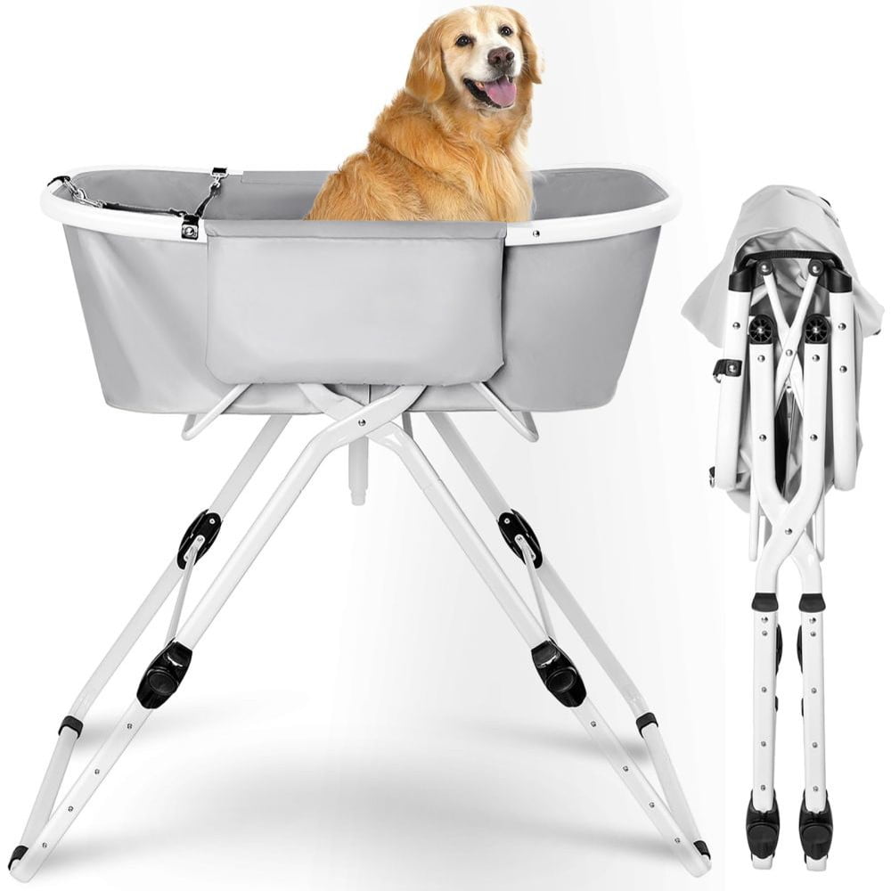 SLEKSDS Elevated Dog Bathtub, 5 Height Adjustable Portable Dog Wash ... - Elevated Design Dog Crate Bathtub
