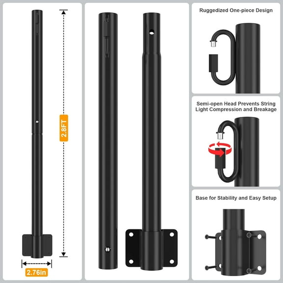 FGERFE-2 Pack 2.8 FT String Light Poles, Suspension Outdoor Fence Post Lights with Clip and Bracket, Outside String Lights Hanging, Wall Mounting Stand for Patio Garden Backyard Wedding Party, Black