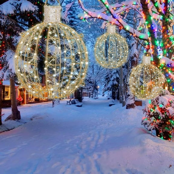 FGERFE-Outdoor Christmas Ball Lights, Foldable Sphere Lights with 70 LED Fairy Lights Metal Hanging Tree Globe Light for Holiday Decor, Yard, Lawn and Party