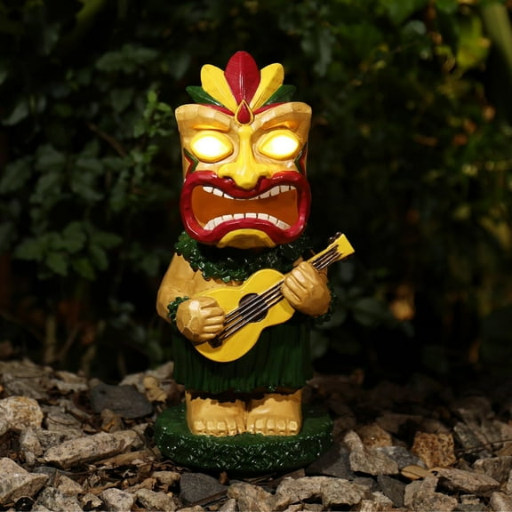 FGERFE-Solar Tiki Statue, Tiki Bar Decor, Outdoor Tiki Decor, Solar Garden Statue for Outside, Solar Garden Yard Decor, Outdoor Statue for Garden, Outdoor Decor for Patio, Gardening Gifts for Women