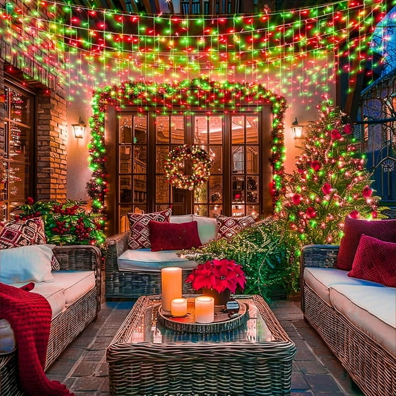 FGERFE-33ft Red and Green Christmas Lights, 400 LED Icicle Lights for Outside, Clear Wire Connectable Twinkle Light with 8 Modes Timer Waterproof for House Window Party Tree Holiday Patio Yard Home D