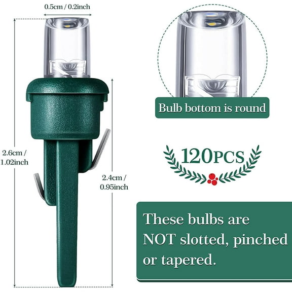 FGERFE-120 Count 5 mm LED Christmas Replacement Bulbs Bulk Wide Angle Christmas Light Xmas Tree String Replacement Festival Light Decoration (Green Base with Warm White Bulb)