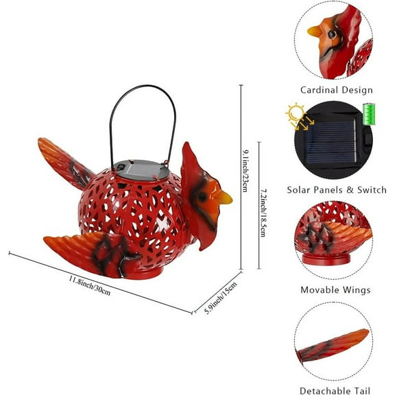 FGERFE-2 Pack Cardinal Solar Lanterns Outdoor Hanging with Handle, Metal Tabletop Solar Lanterns Outdoor Waterproof, LED Light Solar Lantern for Table Pathway Patio Yard