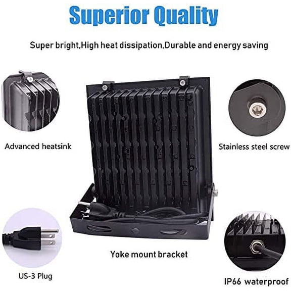 FGERFE-10W LED Flood Light with Plug,1000lm Super Bright Security Lights, IP66 Waterproof Outdoor Work Light, 6000K Daylight White Spotlight for Eave, Porch, Garage, Patio, Yard, Garden, Lawn