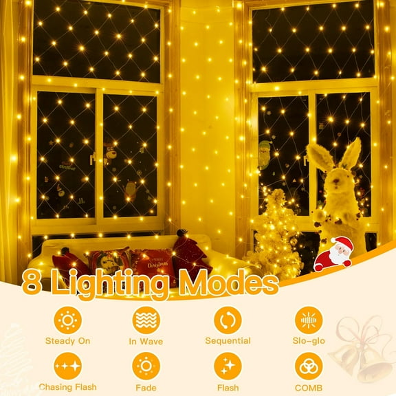 FGERFE-Net Lights Outdoor Mesh Light 10x7ft, 210LED Connectable Christmas Net Lights with 8 Modes, IP67 Waterproof Bush Light for Tree Wall Ceiling Outside Decorations, Warm White