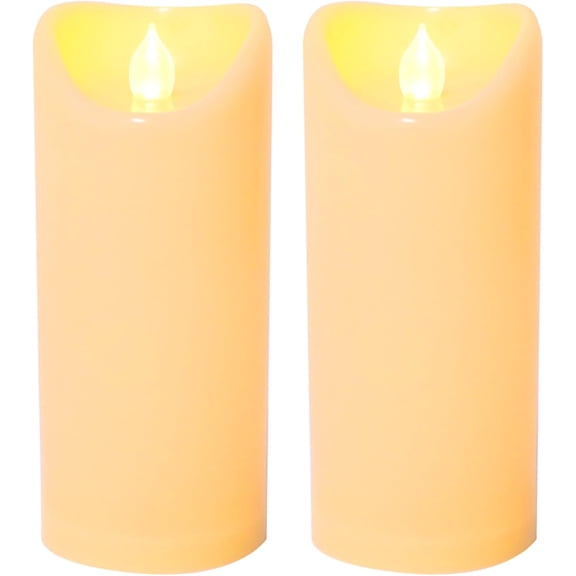FGERFE-Outdoor Battery Operated Flameless Candles with Remote Timer Waterproof Flickering Plastic Electric LED Pillar Lights for Lantern Patio Garden Wedding Party Decorations 3x7 Inches 2 PCS