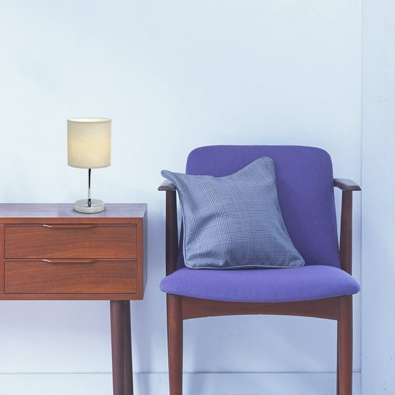 FGERFE-LT2007-WHT-LB Basic Chrome Mini Table Lamp for Living Room, Nightstand, Desk, Countertop, White, with Feit LED Bulb Included