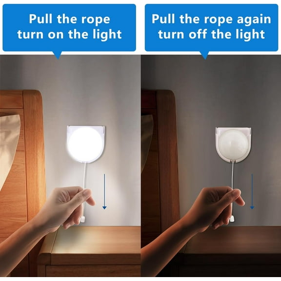 FGERFE-2 Pack Stick-Up Battery Operated Light Bulb, Wireless LED Closet Light Bulb, Self Adhesive Wall Mounted Light Fixture with Pull Chain for Cabinet Bedroom Living Room Kitchen, Milk White Cover