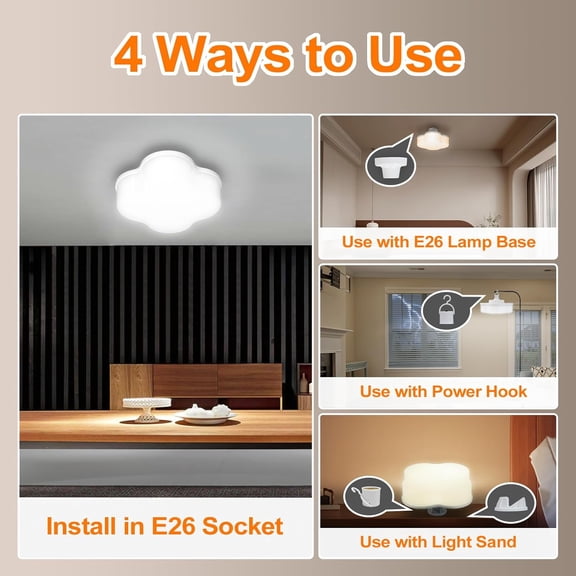 FGERFE-Large Rechargeable Emergency LED Bulb with Remote Control 6.7 Inch 2000LM 2000 mAh 5 Color Temperature 10 Dimmable Portable Battery Backup Light for Garage, Tent, Storge, Bedroom