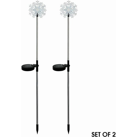 FGERFE-33" H Outdoor 3D Snowflake Garden Lawn Solar Stakes with LED Lights, Christmas Decoration, Set of 2