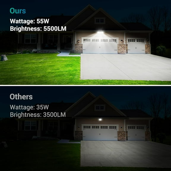 FGERFE-55W LED Flood Light Outdoor, Flood Lights Outdoor with 3 Heads Adjustable, Switch Controlled Security Light 5500LM 5000K IP65 Waterproof for Garage Eave Yard 2 Pack (Black)