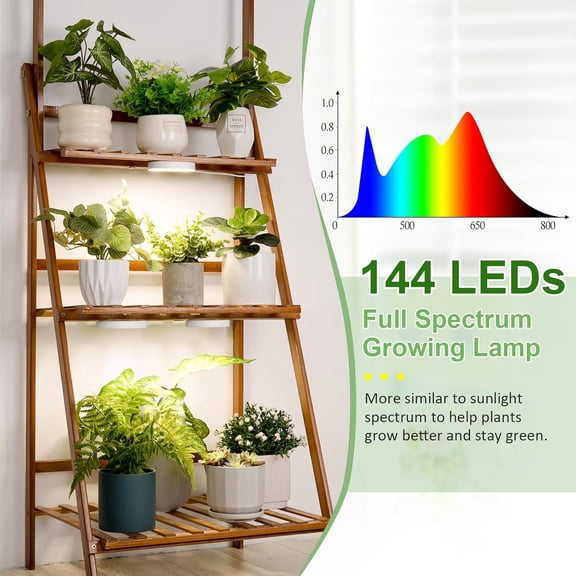 FGERFE-Ceiling Grow Light - 144 LEDs Full Spectrum, Auto Switch 4/8/12H, 4 Dimmable Brightness Levels, Ideal for Small Plants, Tri Head, Corded