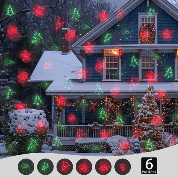 FGERFE-Christmas Projector LED Lights Outdoor with Remote, Red & Green Holiday Light Show for Christmas, Snowflake Pattern, Adjustable Projection Distance, for Yard Garden Home Dcor