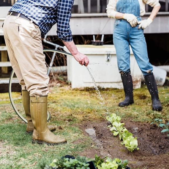 FGERFE-Short Leader Yellow Grey Garden Hose 5/8 in. x 15 ft. -Kink Free, No Leaking, Male/Female Fittings -Heavy Duty Durable Flexible Lightweight Water Pipe -Brass Aluminum Ends for Household & Yard
