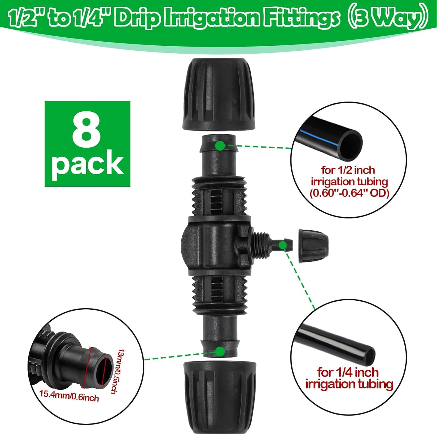 SLFR-1/2 Inch To 1/4 Drip Irrigation Fittings - 8 Pack Drip Line ...
