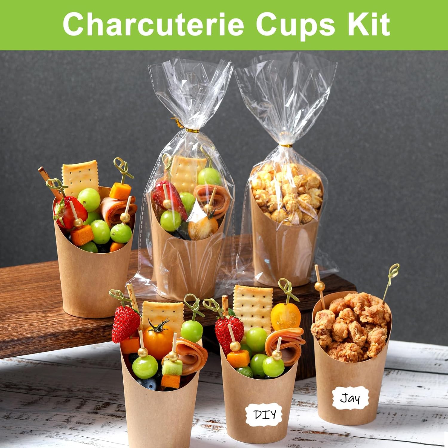 SLFR-100 Pcs Charcuterie Cups with Sticks 12oz, Individual Disposable ...
