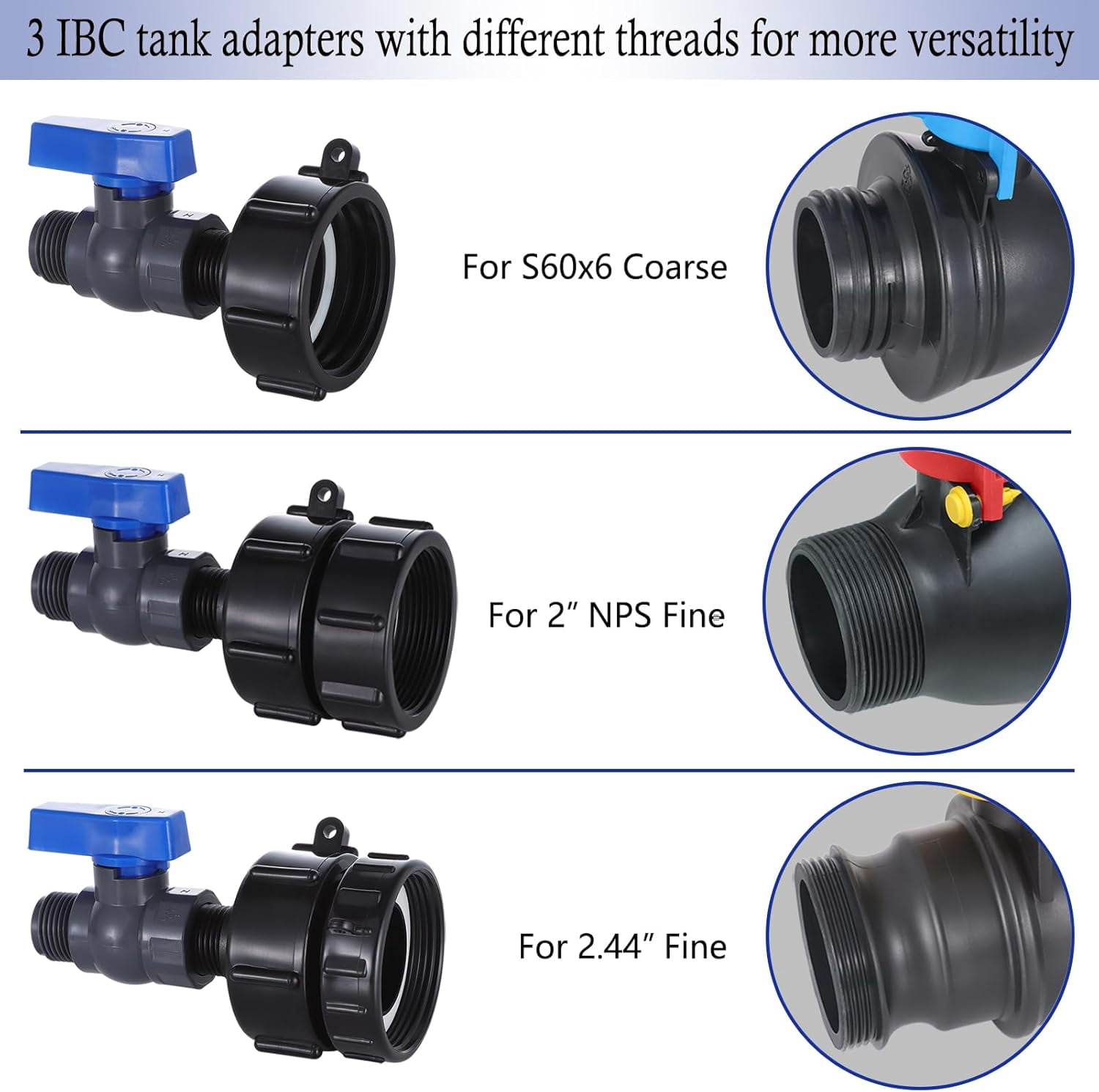 SLFR-275-330 Gallon IBC Tote Tank Adapter, 3 Size IBC Tote Hose Adapter ...
