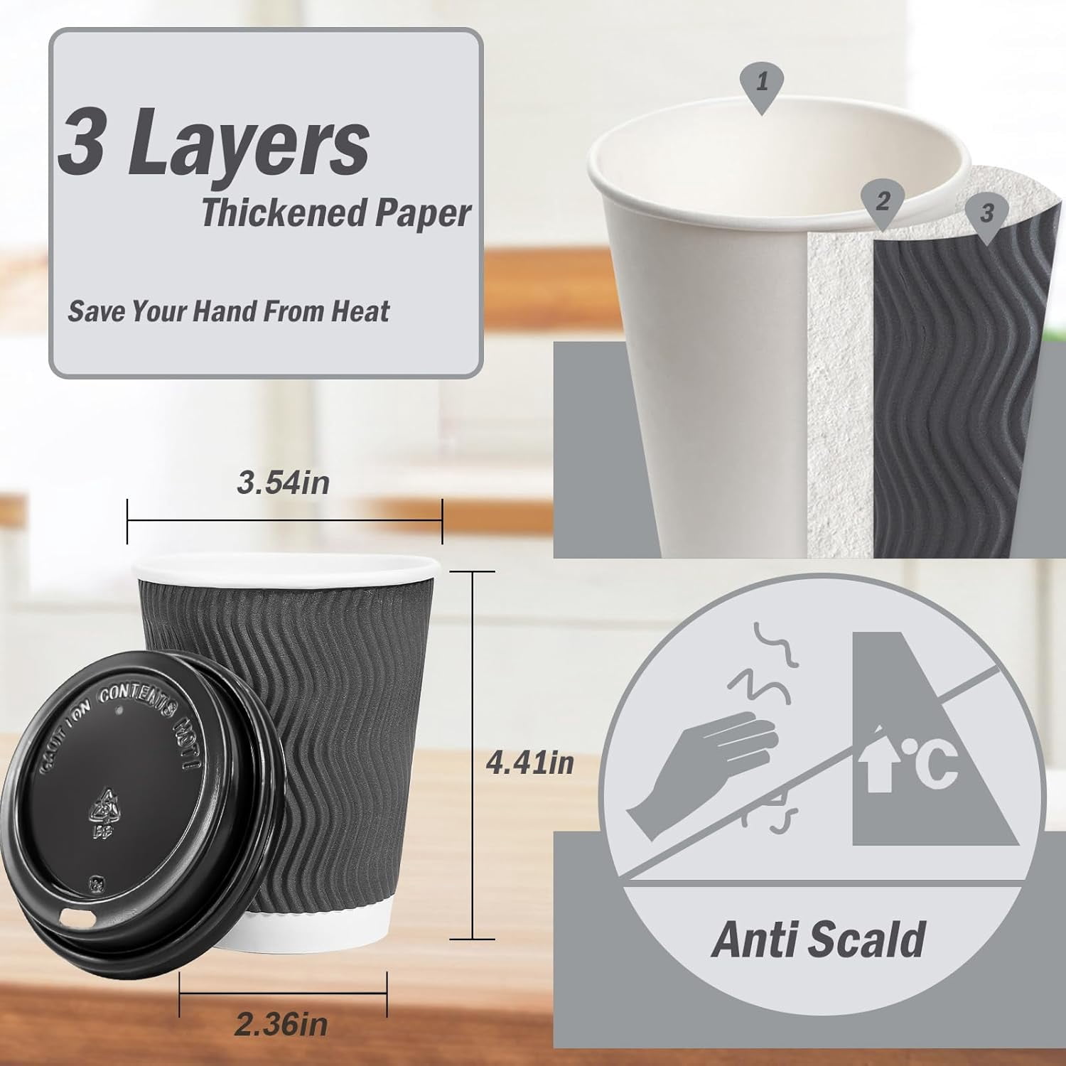 SLFR-50 Pack - 12 oz Insulated Disposable Coffee Cups with Lids, To Go ...