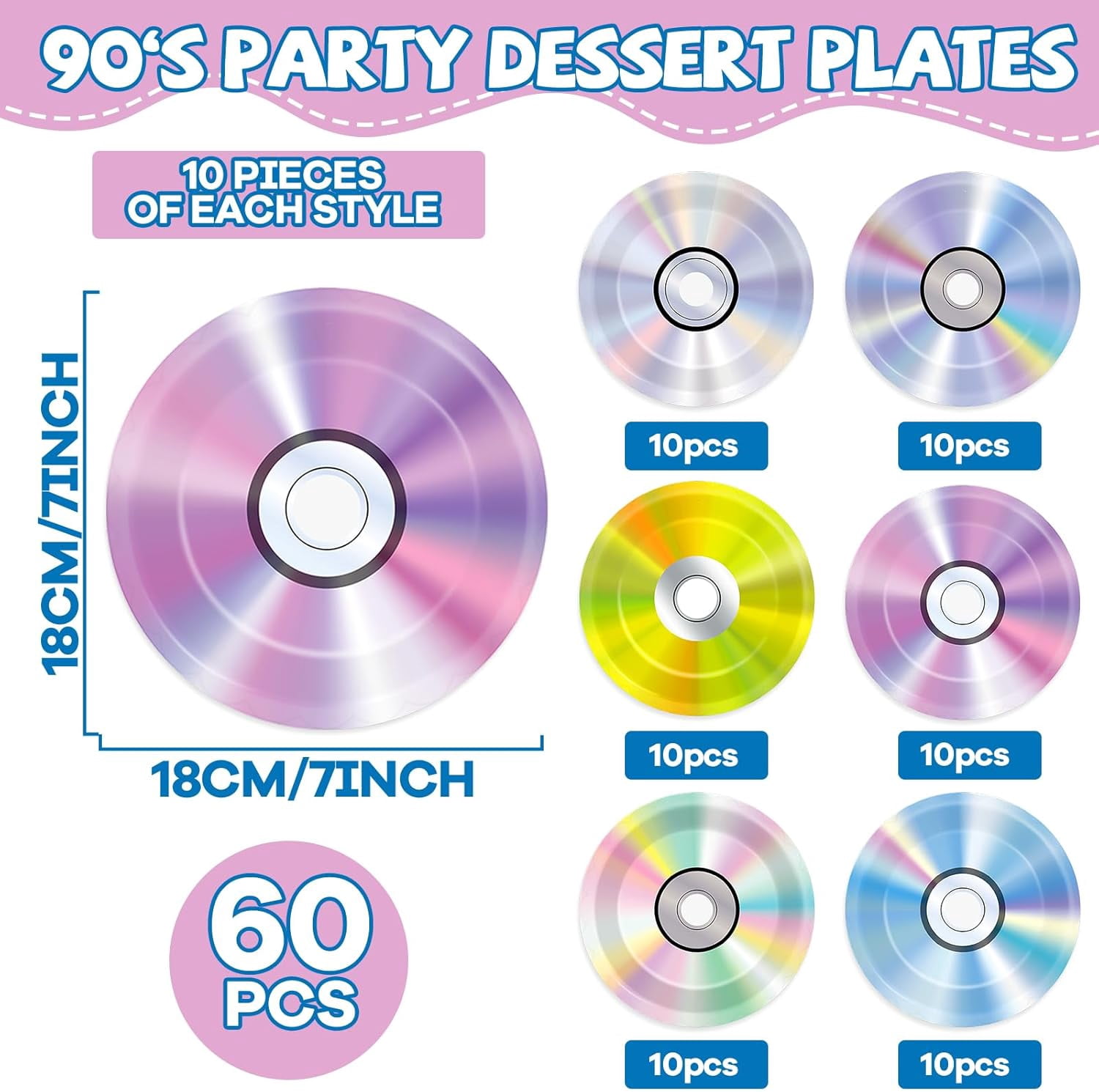 Throwback Plate SLFR-60Pcs 90's Party Paper Plates for Music Party Decorations 7In ...