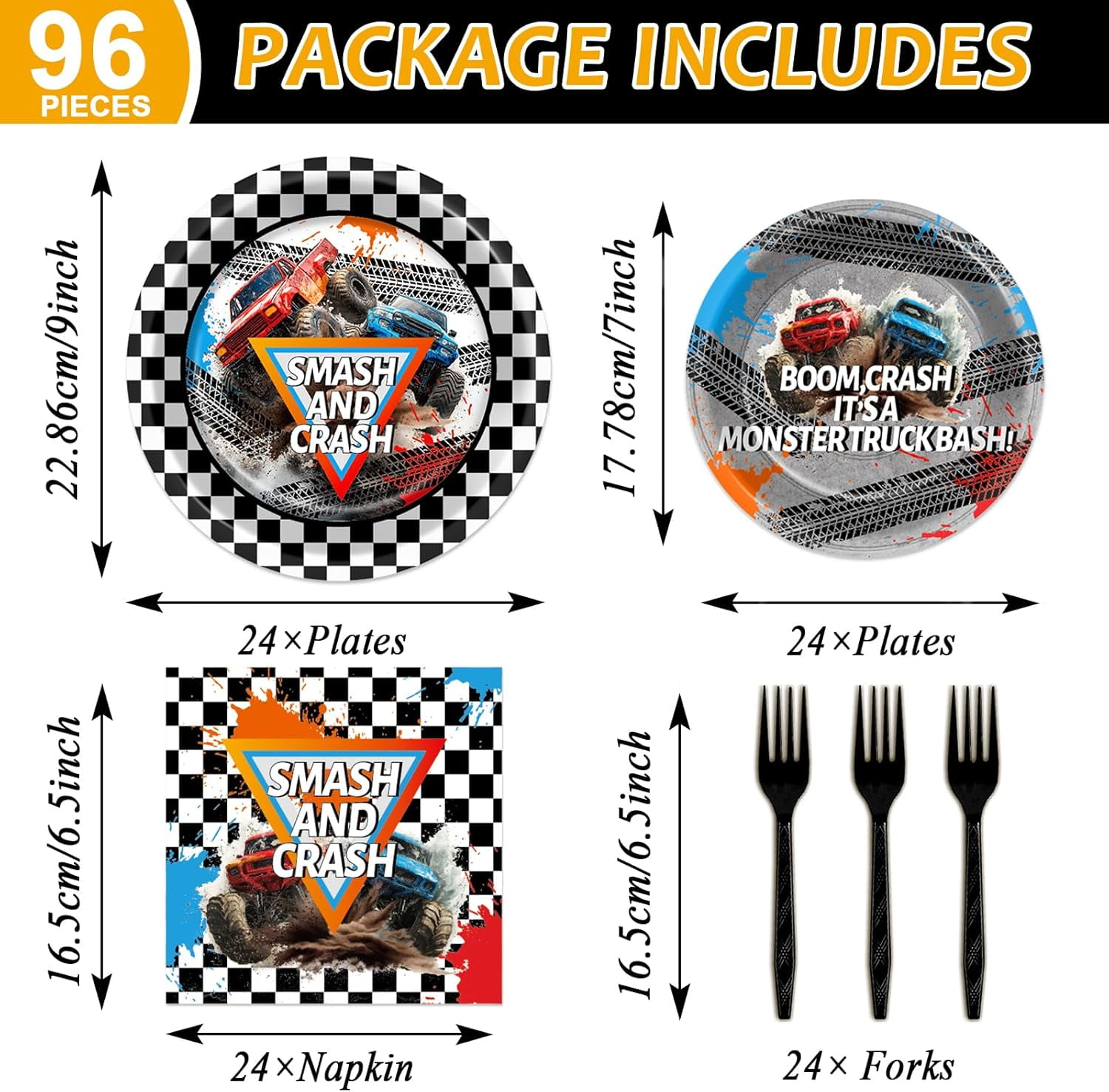 SLFR96Pcs Monster Truck Party Plates and Napkins for Monster Truck — free download