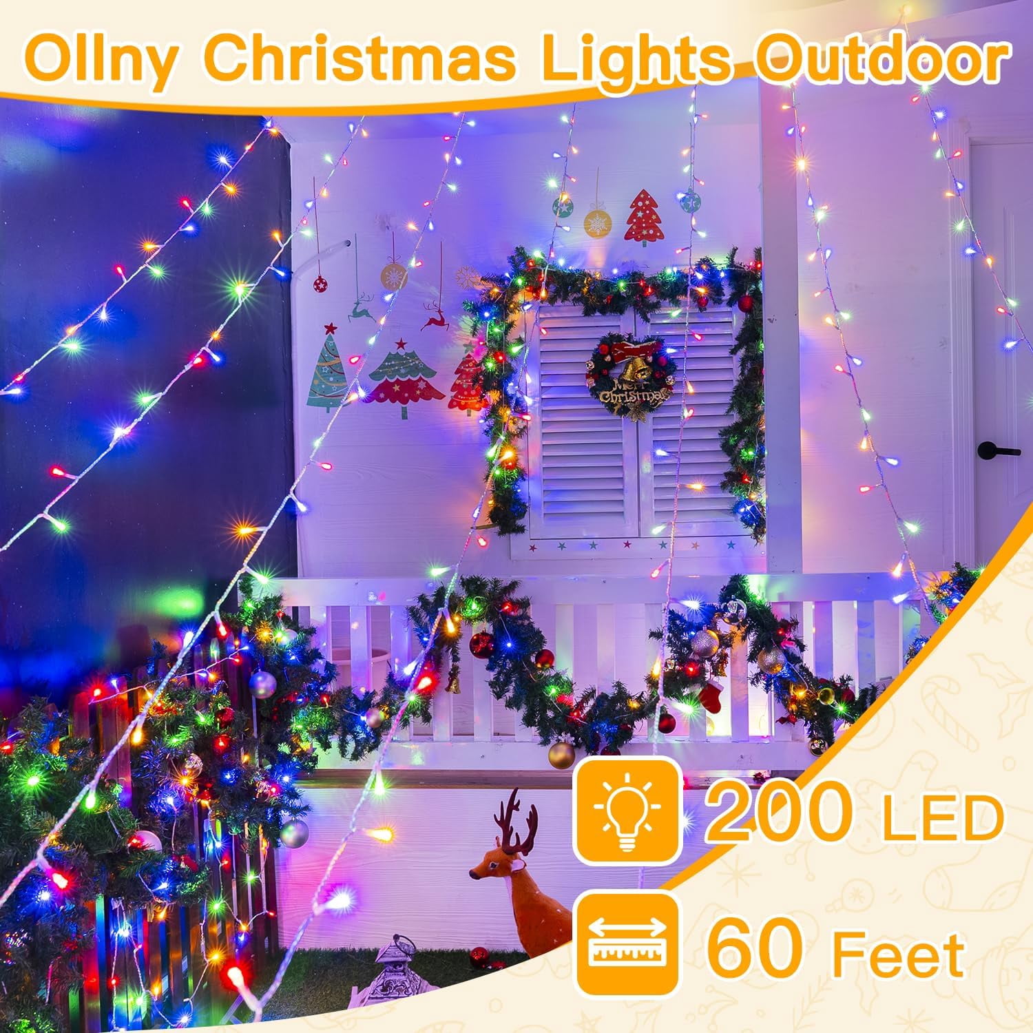 SLFR-Christmas Lights 200LED 60FT Indoor, Multicolor Connectable Plug ...