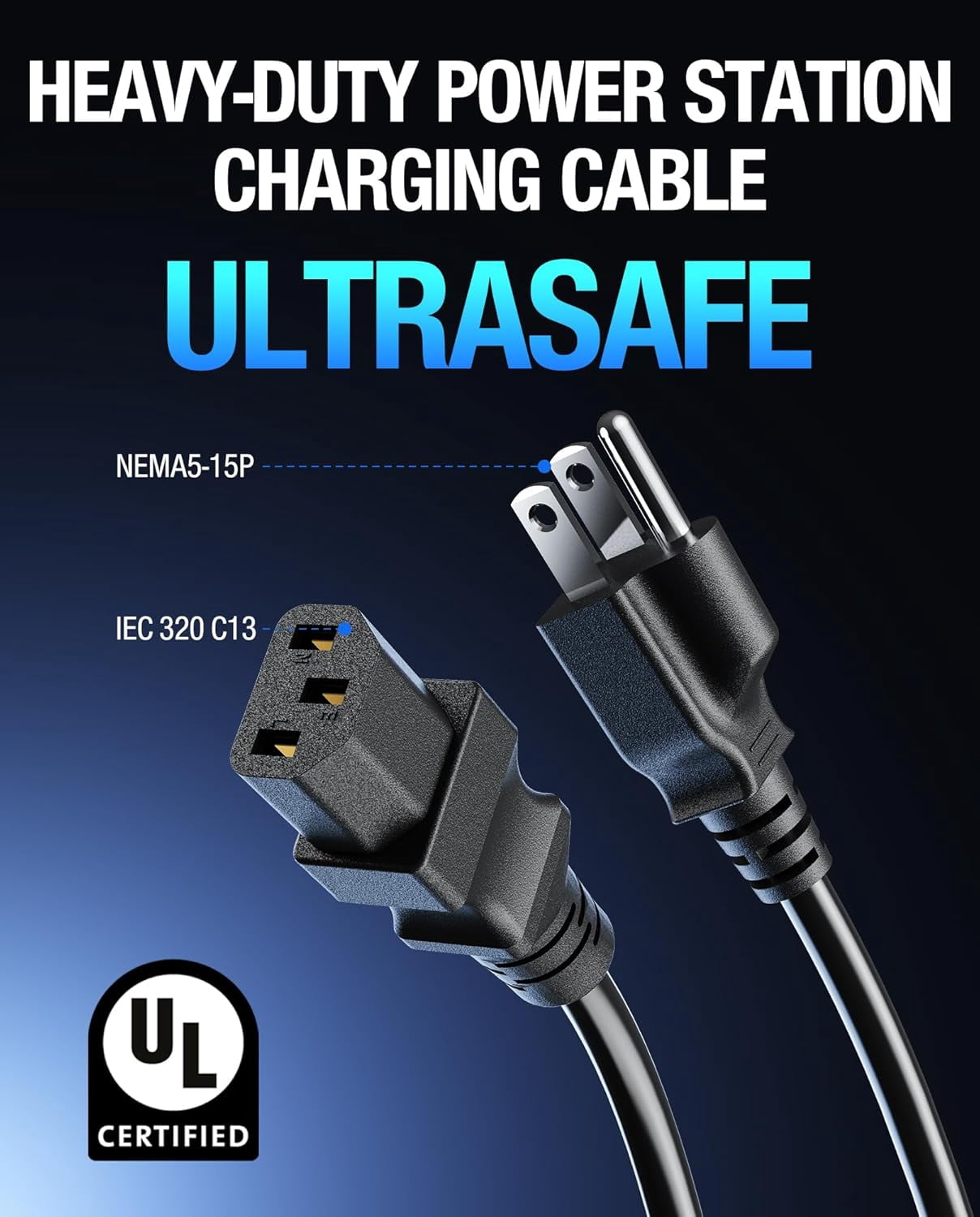 SLFR-Heavy-Duty Power Station Fast Charging Cable, 14AWG 125V 15A AC Power Cord for Jackery Explorer 3000/2000/1500/1000 Pro, Ecoflow Delta/River, Bluetti EB3A; Anker 757/767, Segway Cube, DJI etc. (