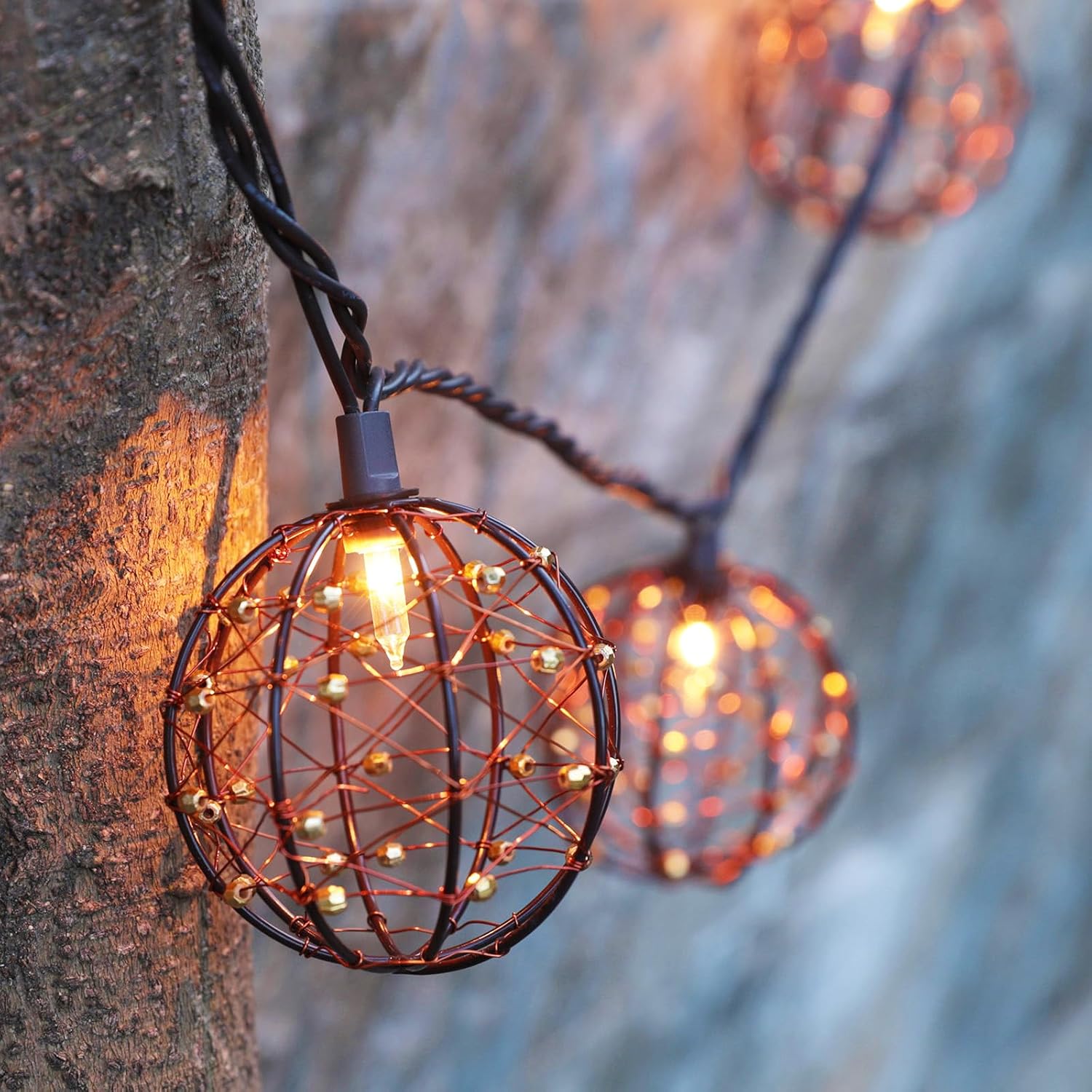SLFR-Outdoor Decorative Patio String Lights, Beaded Copper Wire Ball ...