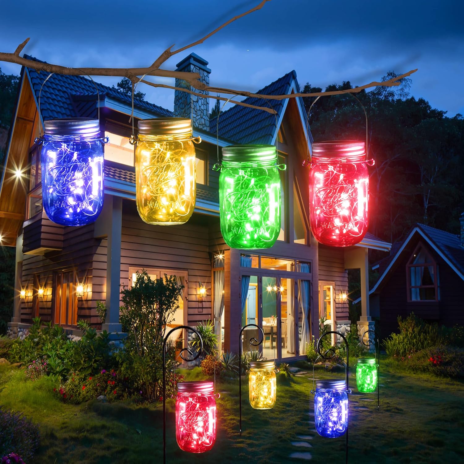 SLFR-Solar Mason Jar Lights [Updated], 8 Pack 20 LED Waterproof Fairy ...