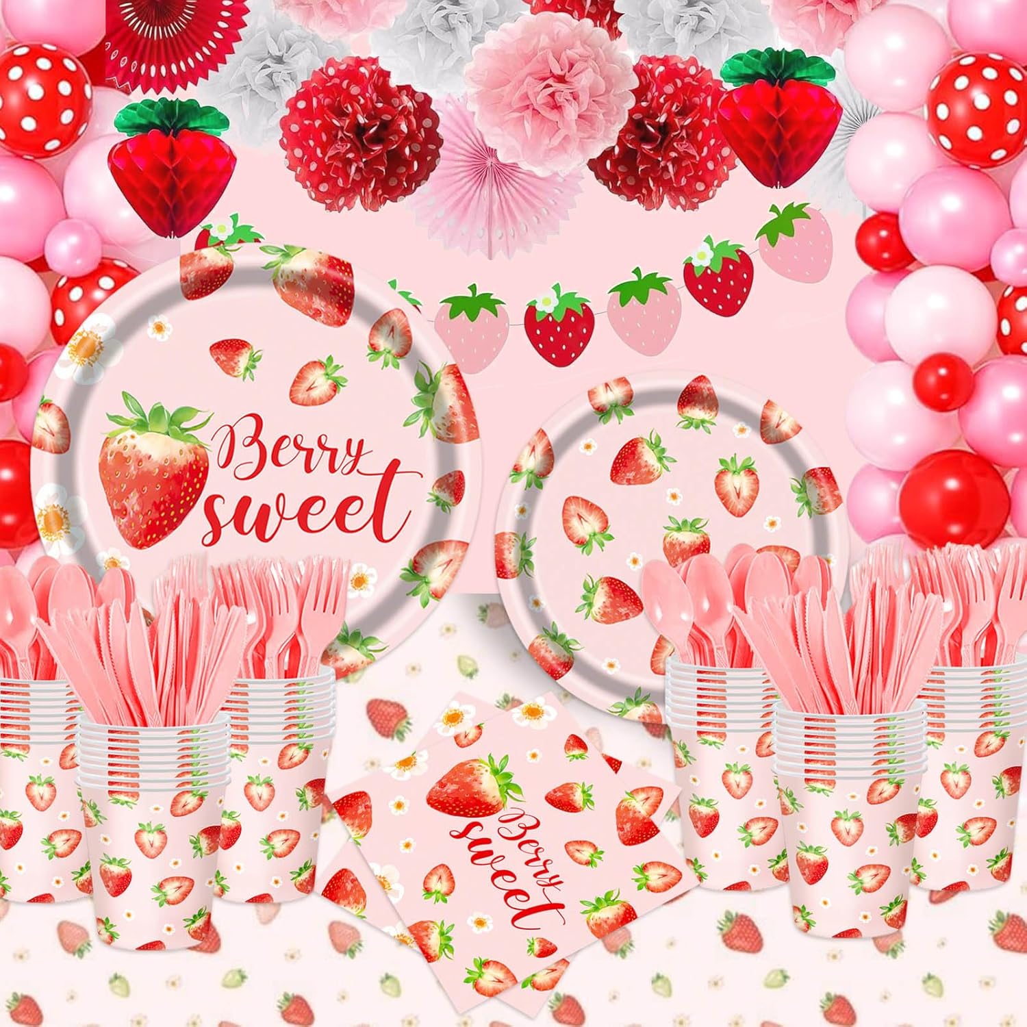 SLFR-Strawberry Plates and Napkins Tableware Set - 175 Pcs Strawberry ...