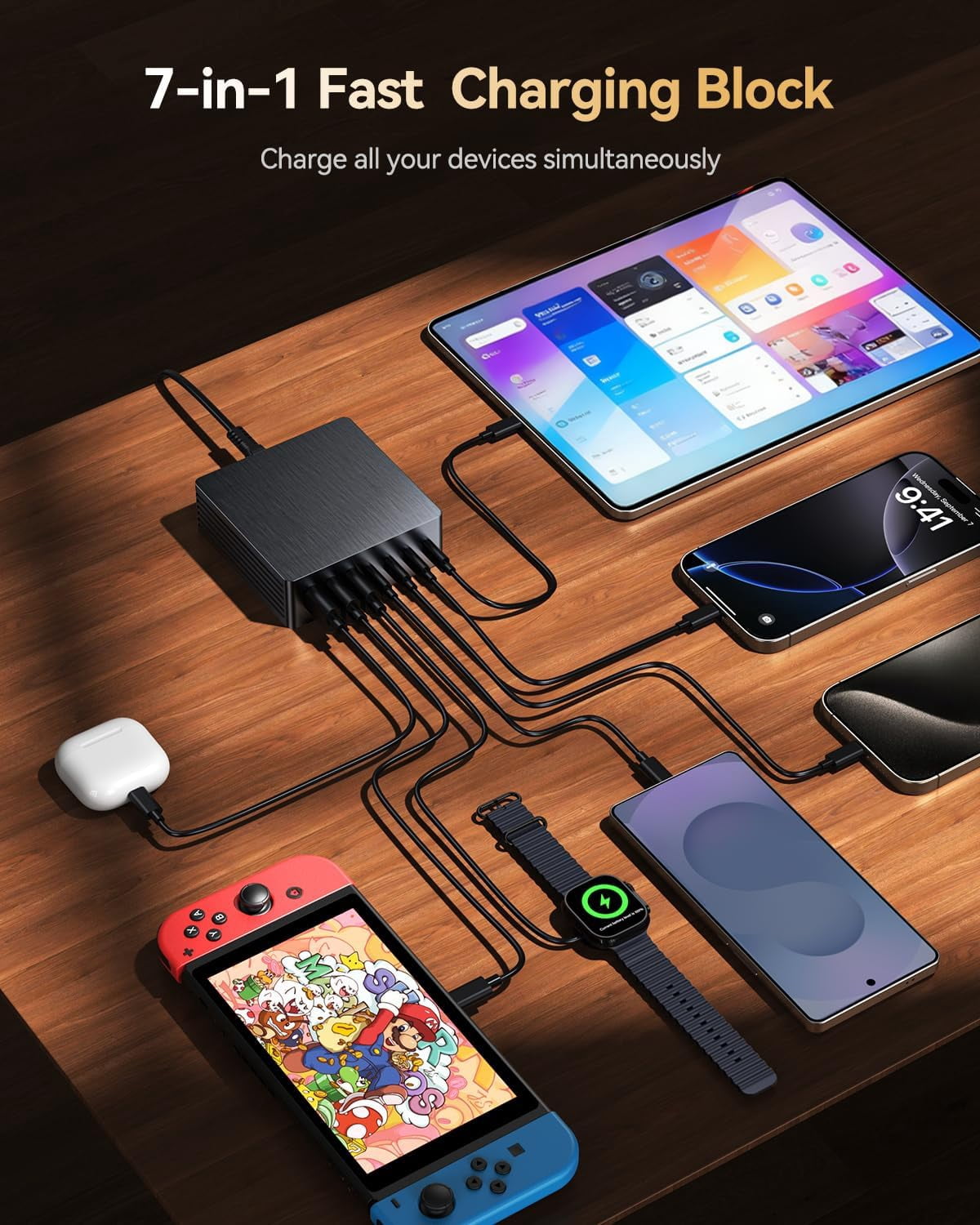 SLFS-140W USB C Charger Block, GaN III 7 Port Fast Charging Station, PD ...